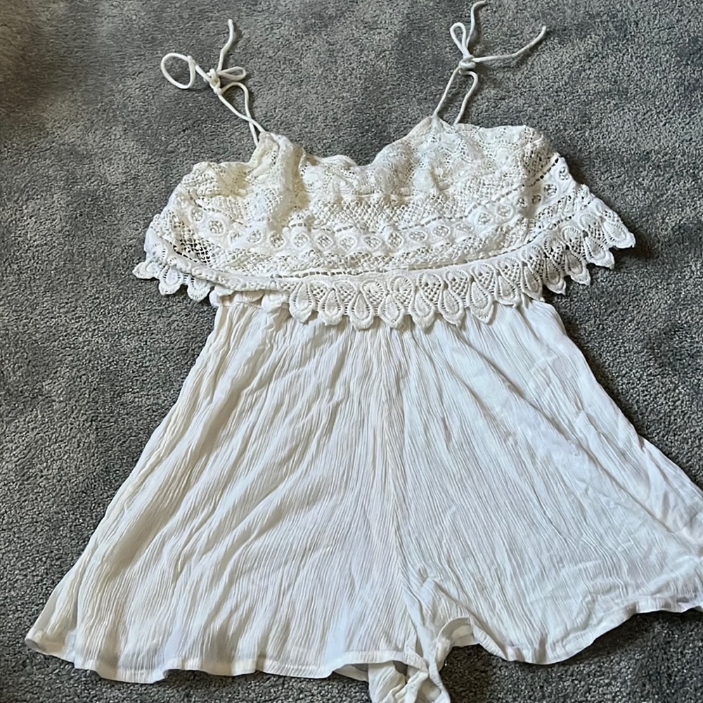Topshop cream crocheted romper